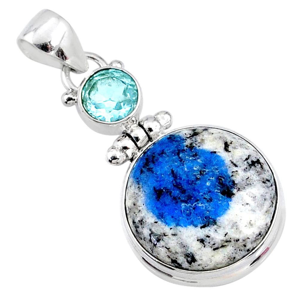 17.22cts natural k2 blue (azurite in quartz) topaz 925 silver pendant r66297