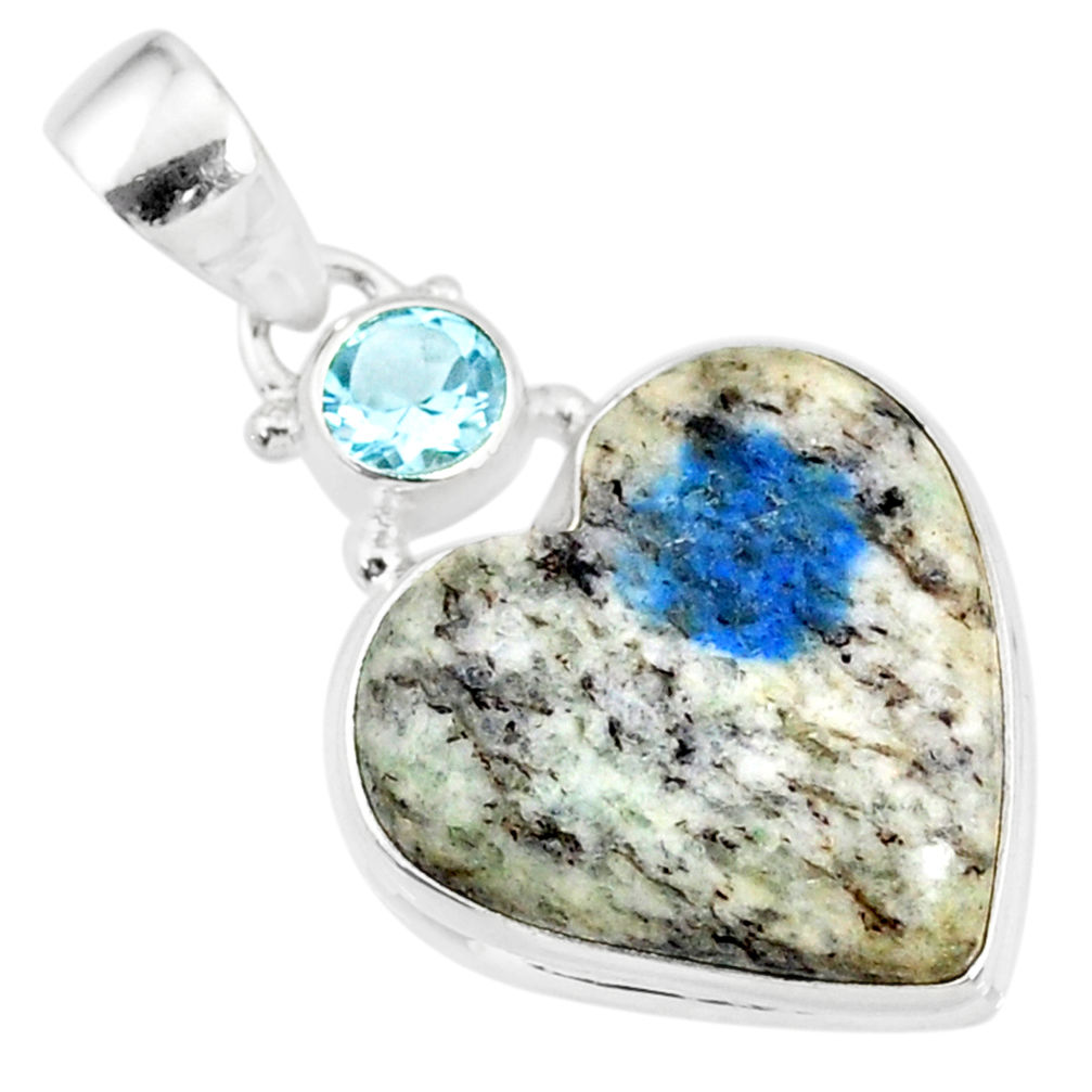 13.15cts natural k2 heart (azurite in quartz) topaz 925 silver pendant r86325