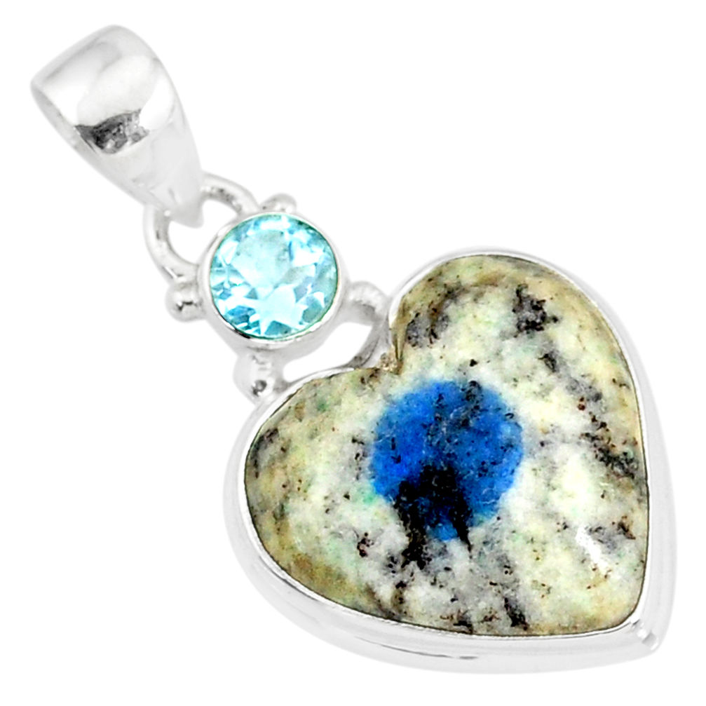 12.18cts natural k2 heart (azurite in quartz) topaz 925 silver pendant r86326