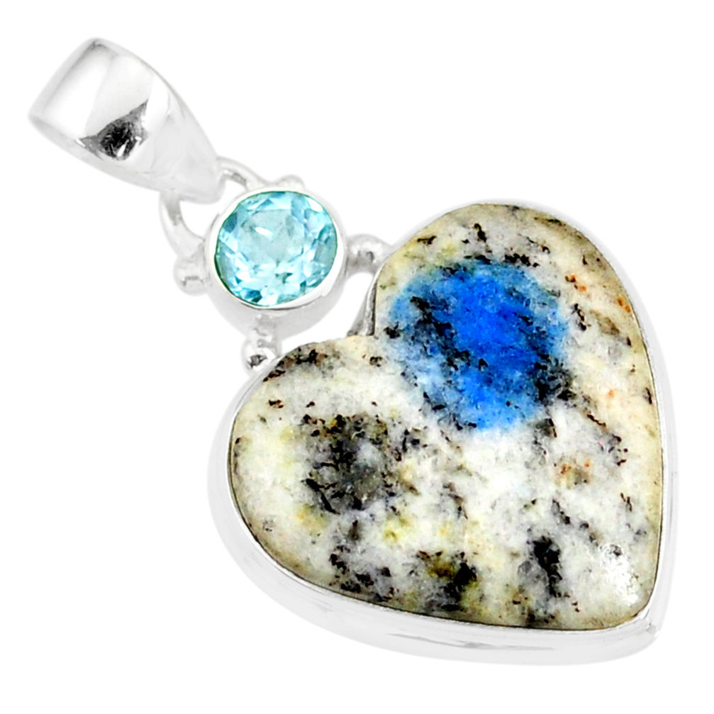 12.22cts natural k2 heart (azurite in quartz) topaz 925 silver pendant r86327