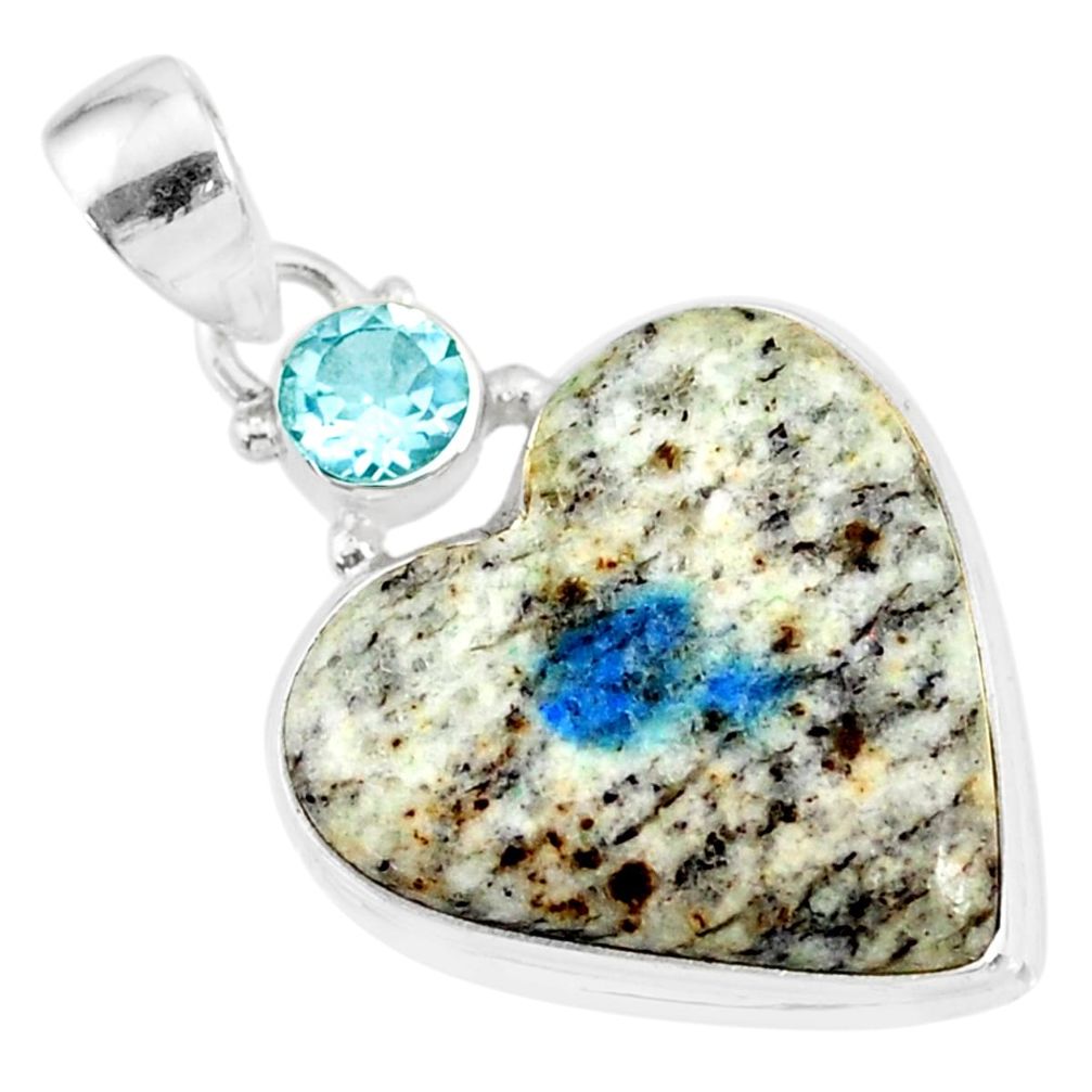 13.70cts natural k2 heart (azurite in quartz) topaz 925 silver pendant r86328