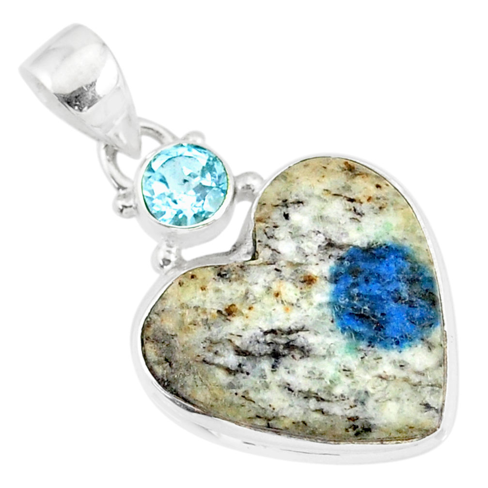 12.22cts natural k2 heart (azurite in quartz) topaz 925 silver pendant r86331