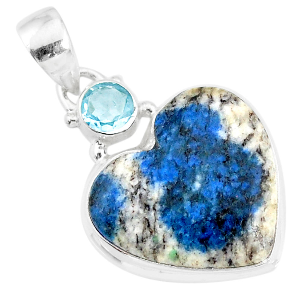 12.58cts natural k2 heart (azurite in quartz) topaz 925 silver pendant r86339