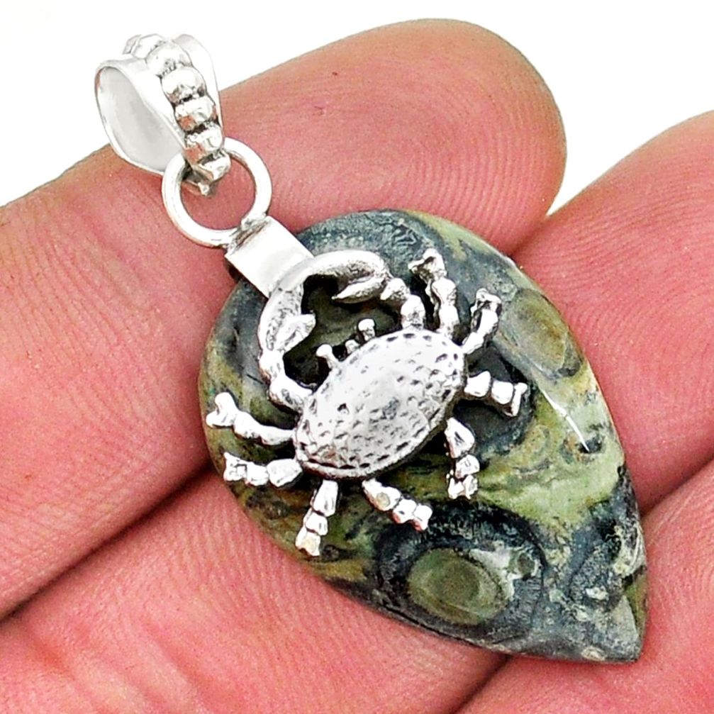 20.95cts natural kambaba jasper (stromatolites) 925 silver crab pendant y17990