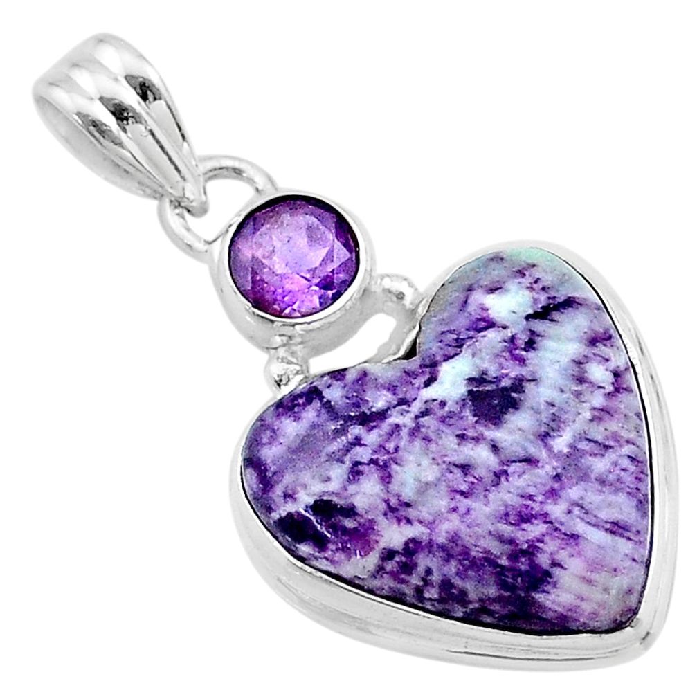 14.68cts heart kammererite amethyst 925 sterling silver pendant jewelry t23063