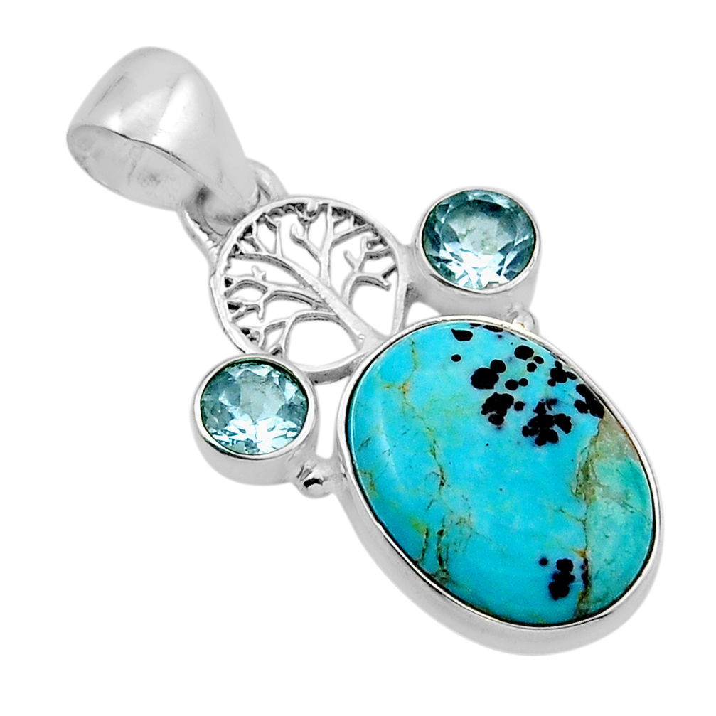 8.51cts natural kingman turquoise topaz 925 silver tree of life pendant y91445