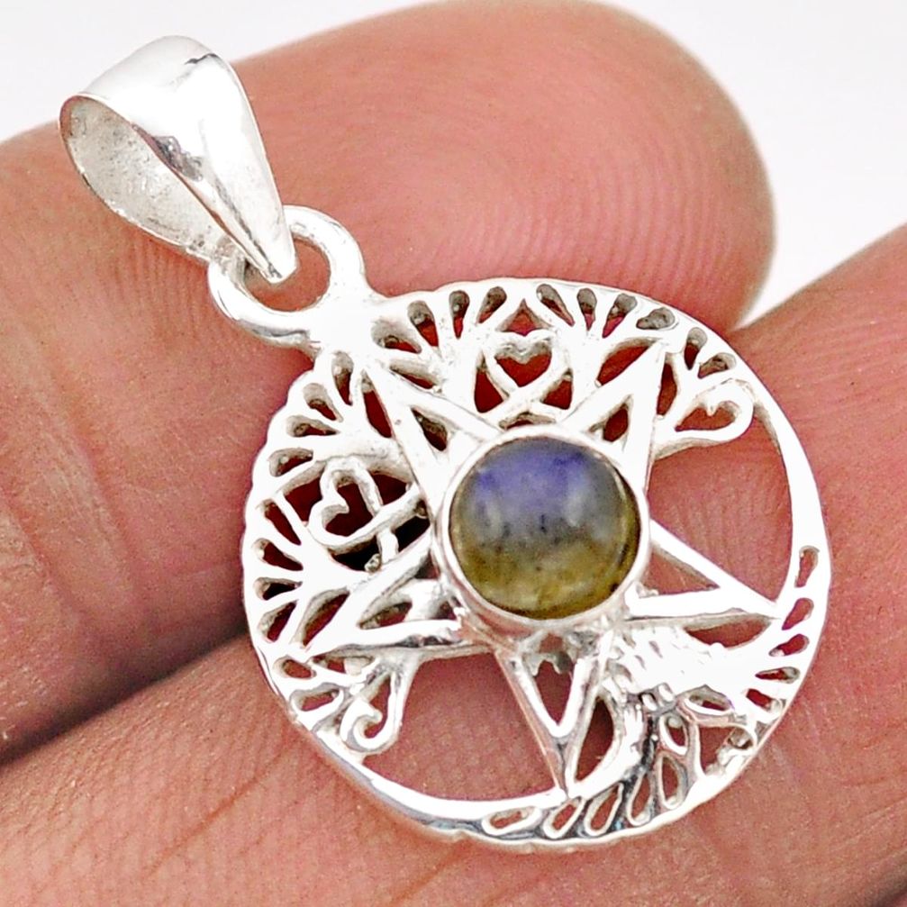 0.86cts natural labradorite 925 silver star with tree of life pendant t88412