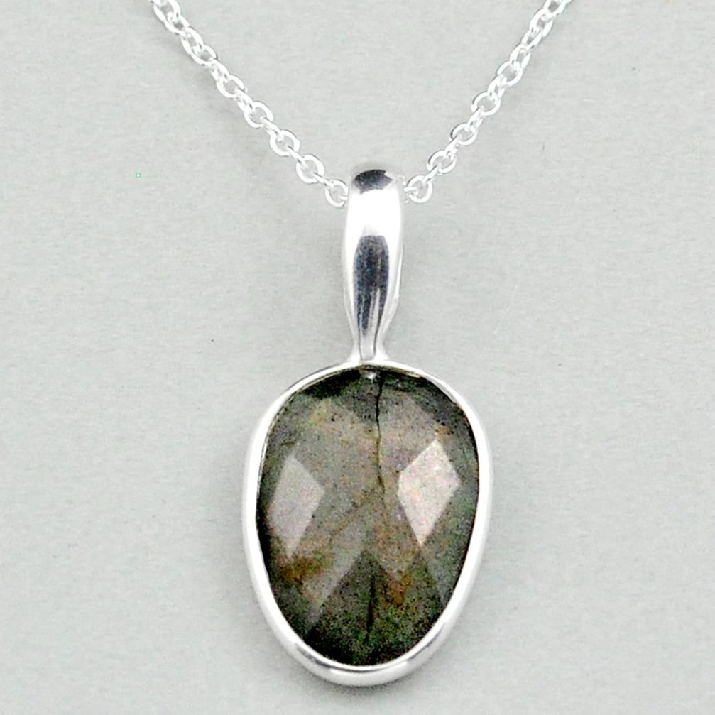 6.26cts natural labradorite spectrolite 925 silver 18' chain pendant u11262