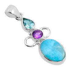 8.73cts natural larimar amethyst topaz sterling silver pendant jewelry y82237