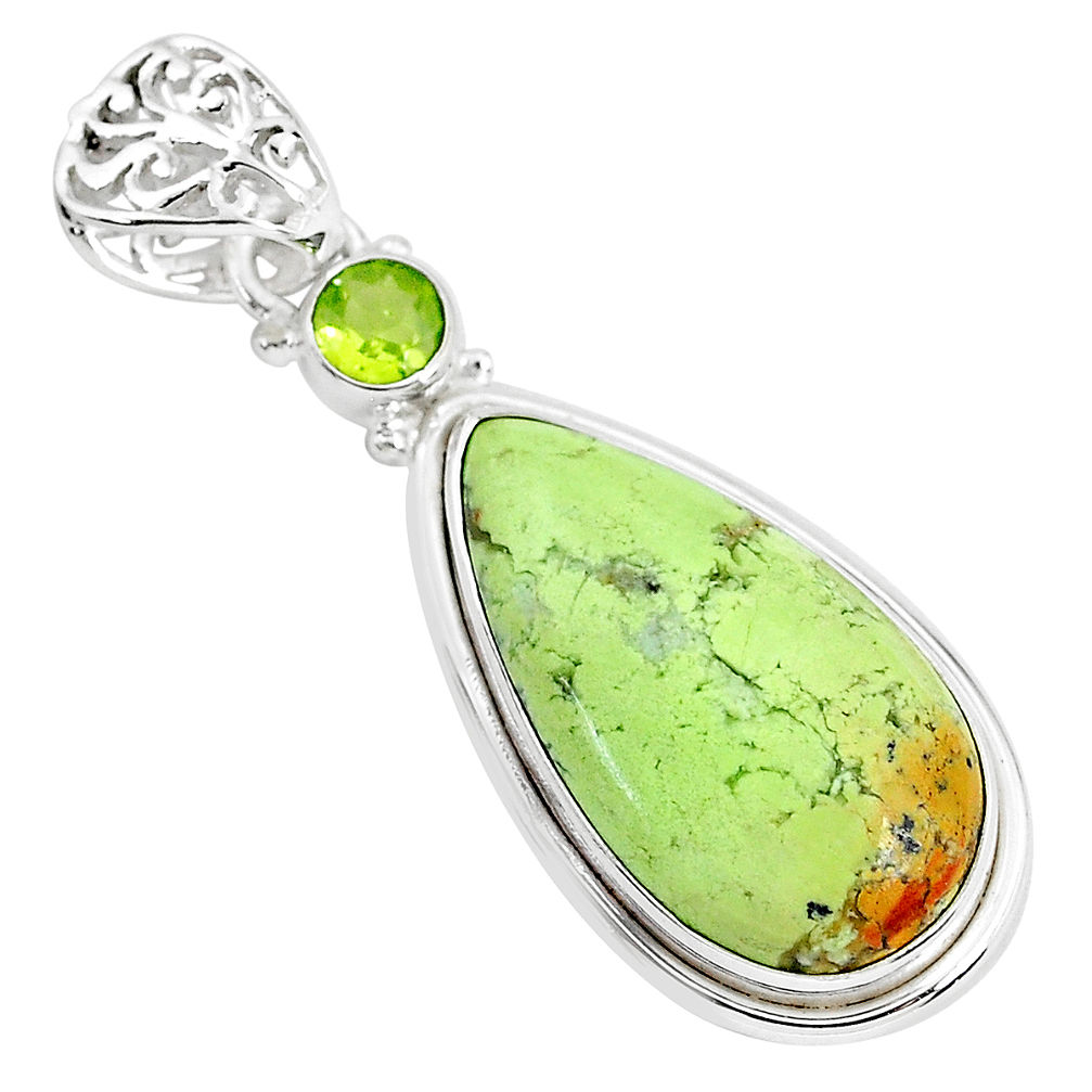 17.57cts natural lemon chrysoprase peridot 925 sterling silver pendant r94581