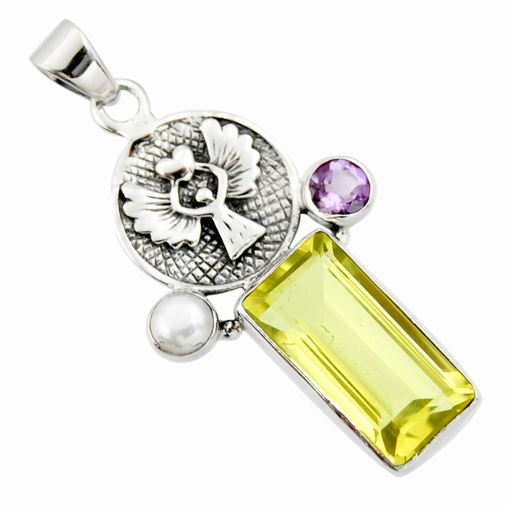 10.37cts natural lemon topaz amethyst 925 silver eagle charm pendant r20467