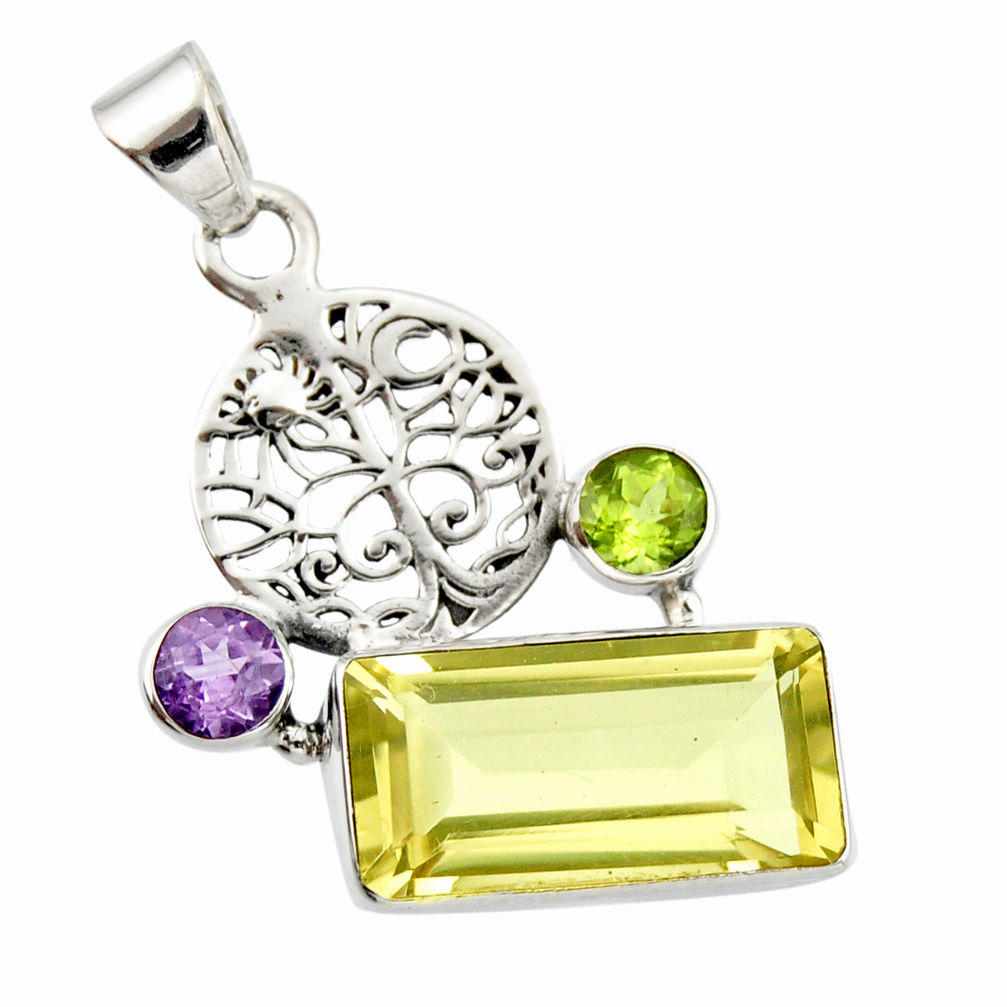 10.60cts natural lemon topaz amethyst 925 silver tree of life pendant r20466