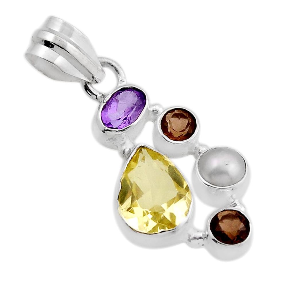 5.83cts natural lemon topaz amethyst smoky topaz pearl silver pendant y89502