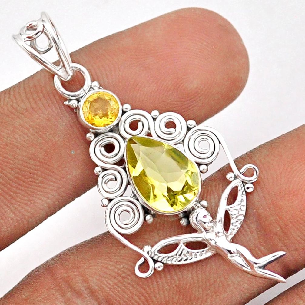 5.50cts natural lemon topaz citrine 925 silver angel wings fairy pendant u7094