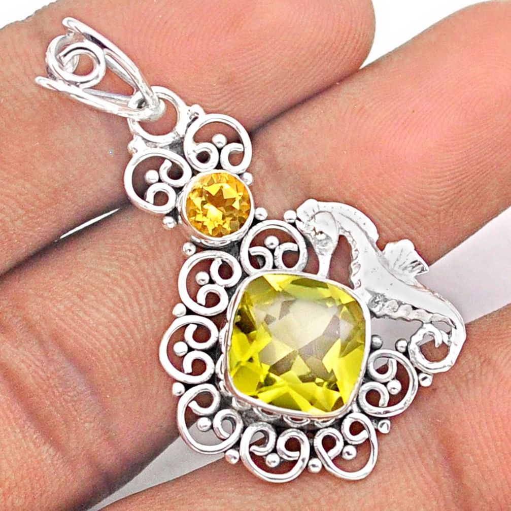 6.74cts natural lemon topaz citrine 925 sterling silver seahorse pendant u7153