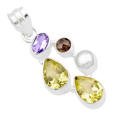 7.32cts natural lemon topaz smoky topaz amethyst pearl 925 silver pendant u54852