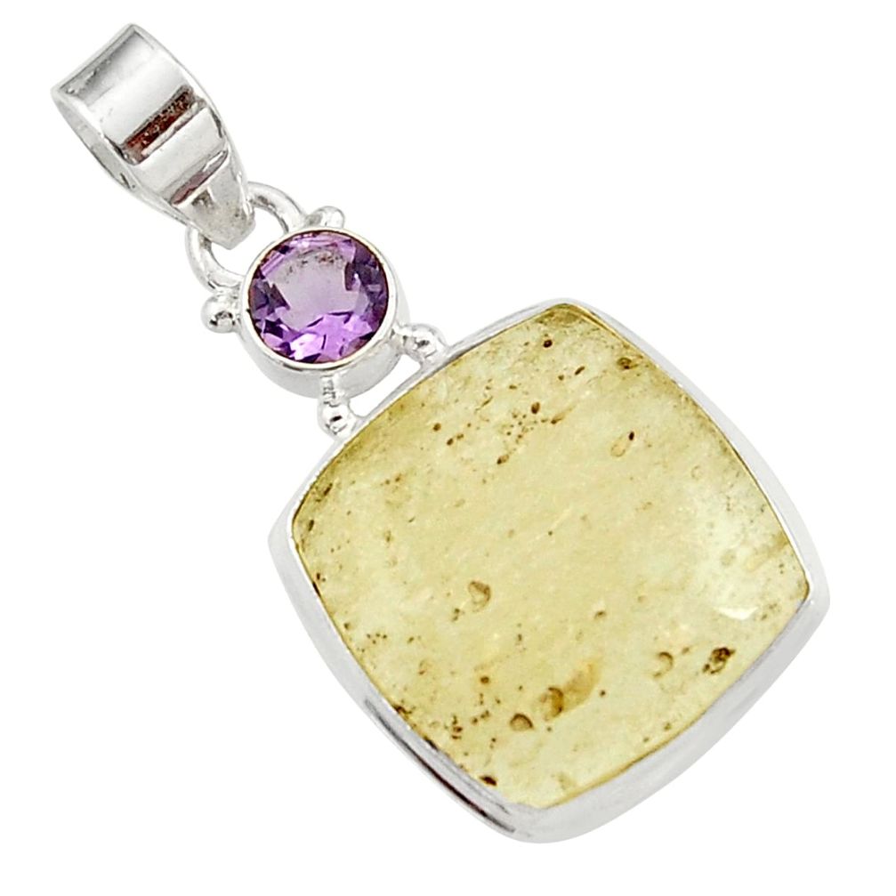 15.65cts natural libyan desert glass (gold tektite) 925 silver pendant d45195