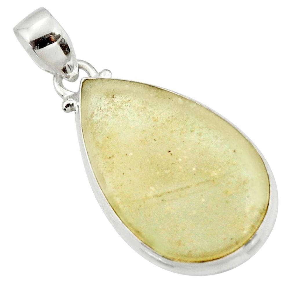 15.08cts natural libyan desert glass (gold tektite) 925 silver pendant r37781