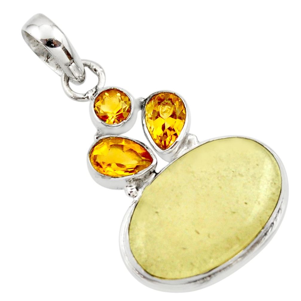 16.85cts natural libyan desert glass (gold tektite) 925 silver pendant r44485