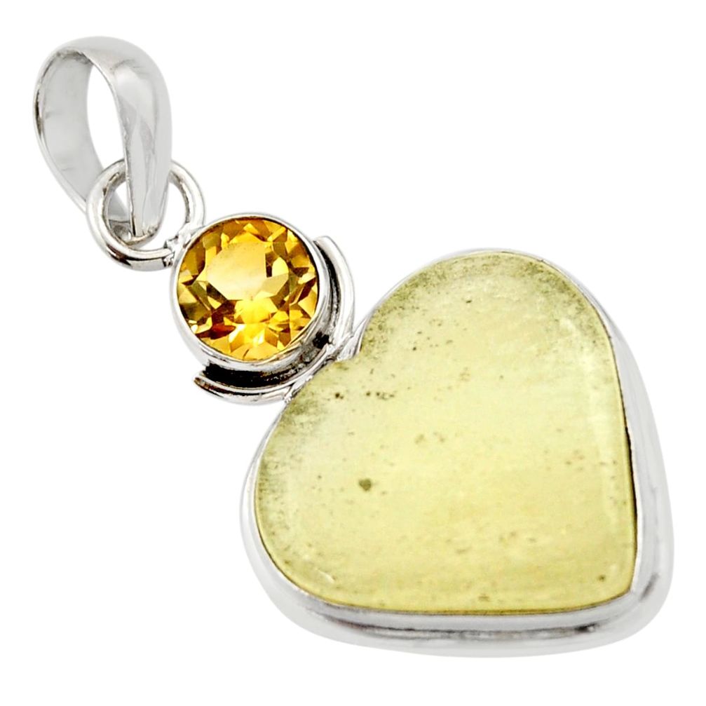 13.73cts natural libyan desert glass (gold tektite) 925 silver pendant r44486