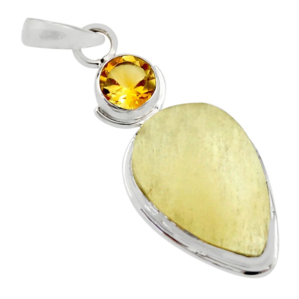 13.73cts natural libyan desert glass (gold tektite) 925 silver pendant r44495