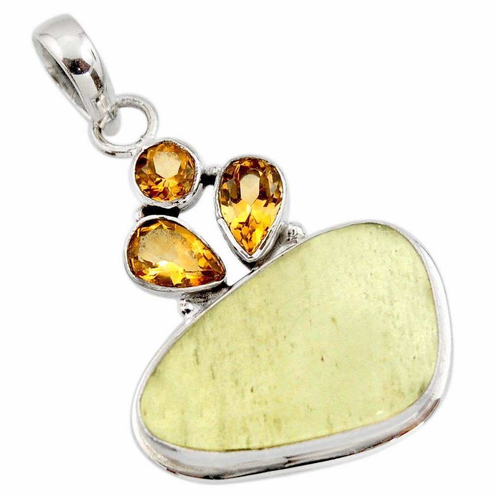 18.98cts natural libyan desert glass (gold tektite) 925 silver pendant r44497