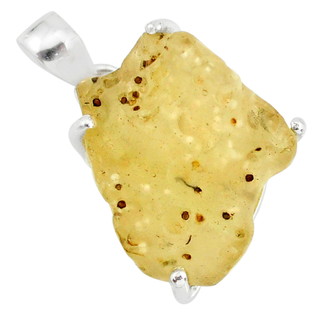 19.68cts natural libyan desert glass (gold tektite) 925 silver pendant r84375