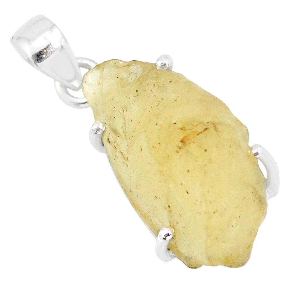 17.05cts natural libyan desert glass (gold tektite) 925 silver pendant r84386