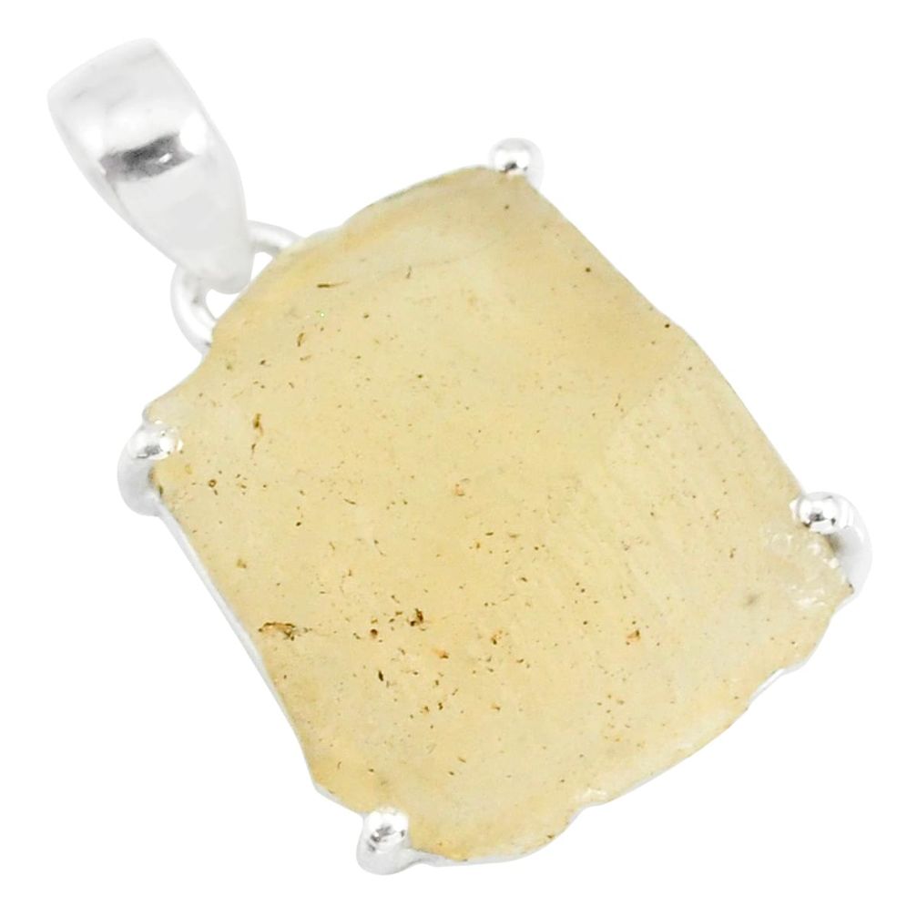 15.25cts natural libyan desert glass (gold tektite) 925 silver pendant r84398