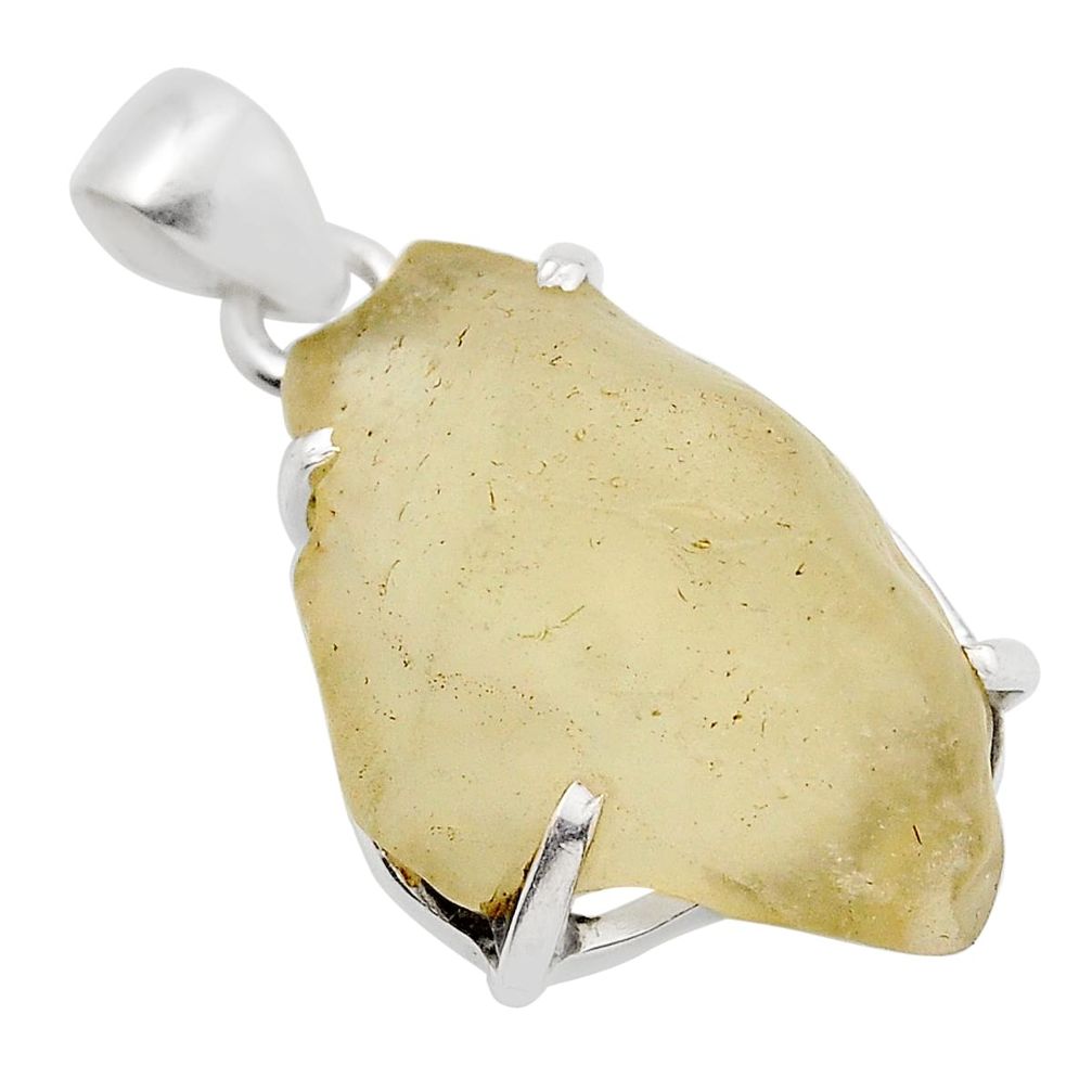 14.06cts natural libyan desert glass (gold tektite) 925 silver pendant y91433