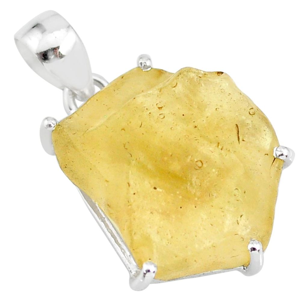 25.28cts natural libyan desert glass (gold tektite) fancy silver pendant r84369