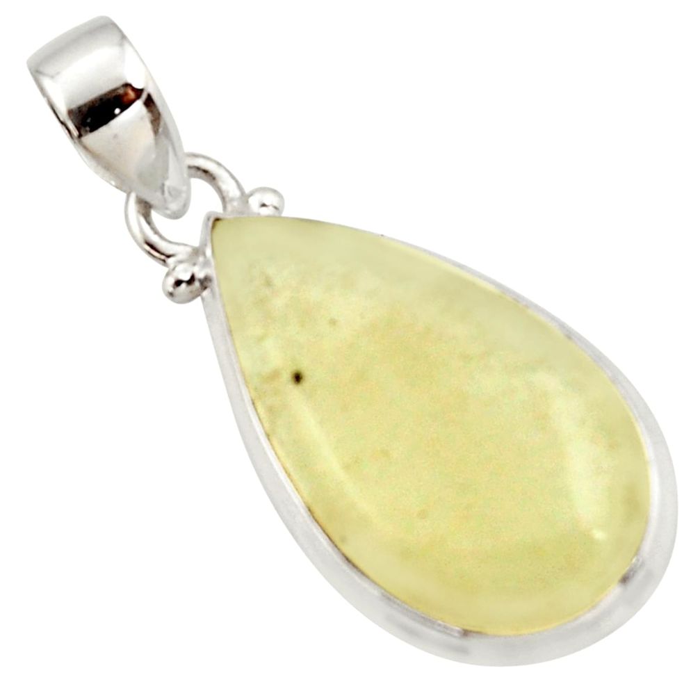 12.58cts natural libyan desert glass (gold tektite) pear silver pendant r37812