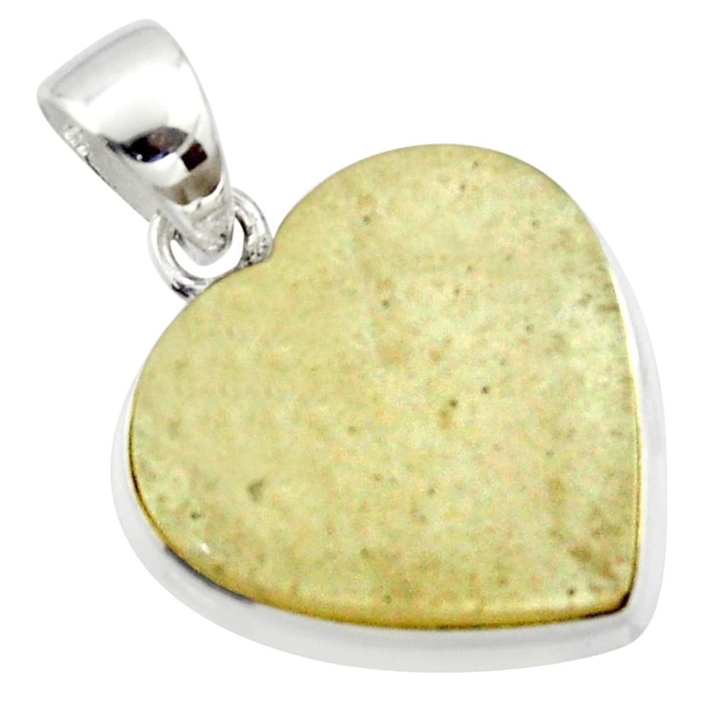 13.70cts natural libyan desert glass (gold tektite) silver heart pendant r40277