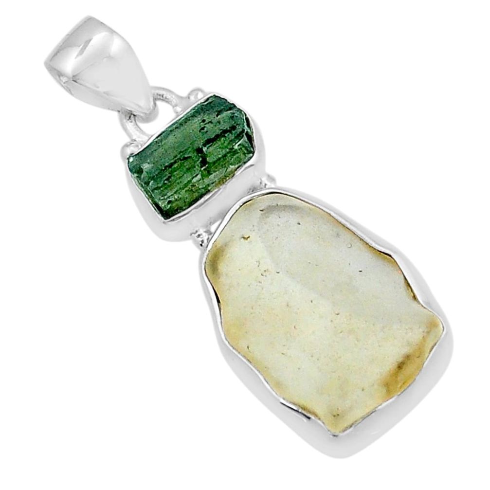 10.14cts natural libyan desert glass fancy moldavite 925 silver pendant u91519