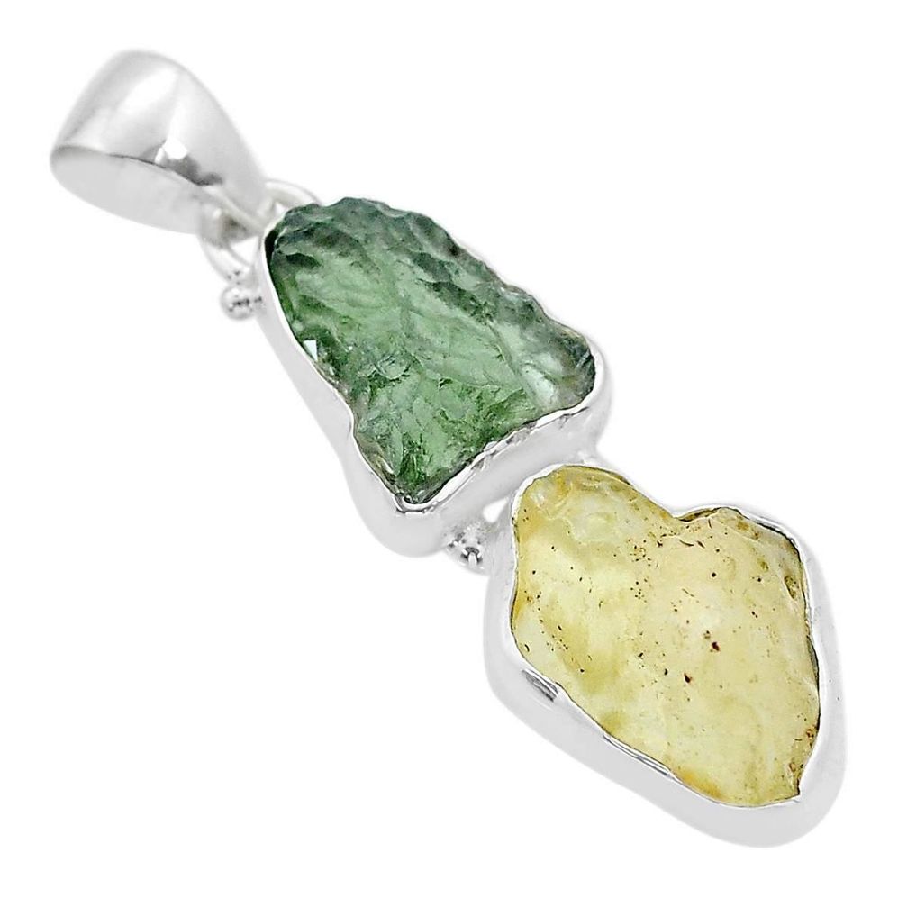 10.19cts natural libyan desert glass moldavite fancy 925 silver pendant u78283