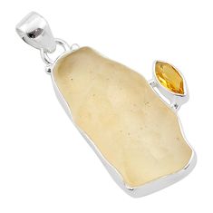 16.85cts natural libyan desert glass yellow citrine 925 silver pendant t71112