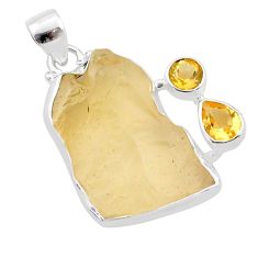 17.32cts natural libyan desert glass yellow citrine 925 silver pendant t71116