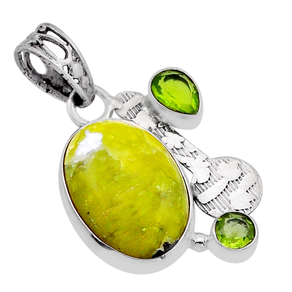 13.27cts natural lizardite (meditation stone) peridot 925 silver pendant n51331