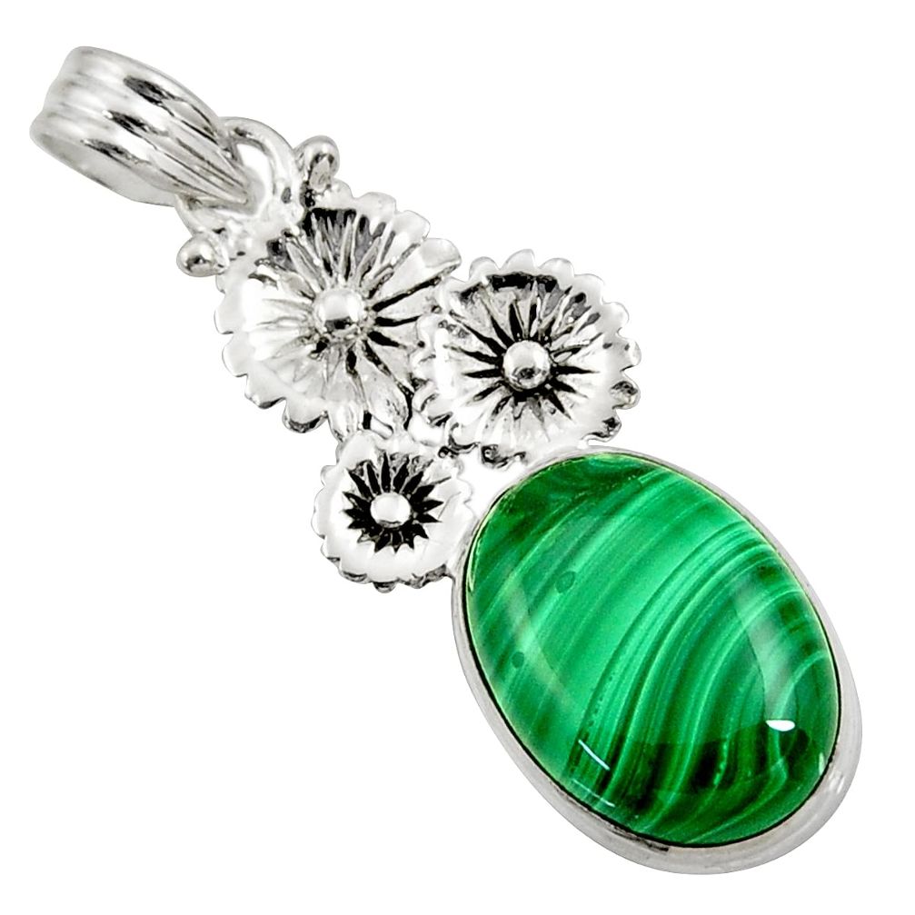 13.36cts natural malachite (pilot's stone) 925 silver flower pendant d42738