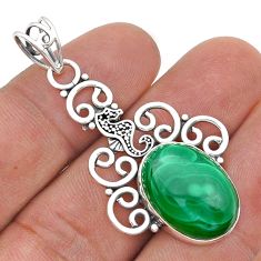 13.39cts natural malachite (pilot's stone) 925 silver seahorse pendant u67602
