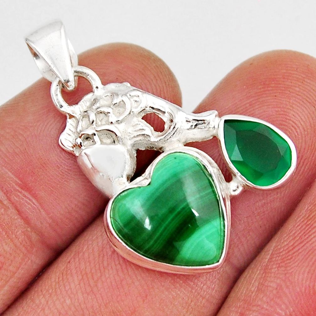 7.49cts natural malachite (pilot's stone) chalcedony silver fish pendant y53056