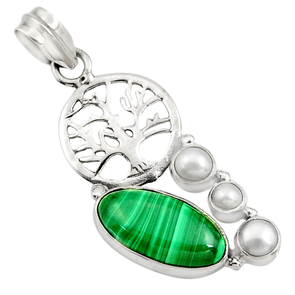 11.27cts natural malachite (pilot's stone) silver tree of life pendant d42727