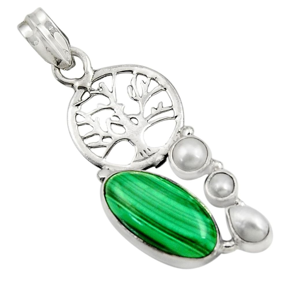 10.35cts natural malachite (pilot's stone) silver tree of life pendant d42753