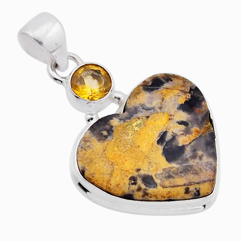 15.70cts natural malinga jasper heart citrine 925 sterling silver pendant n51464