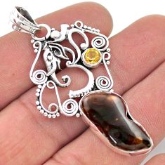 15.33cts natural mexican fire agate citrine 925 silver elephant pendant d48424