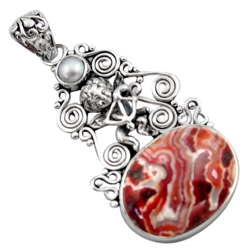 15.76cts natural mexican laguna lace agate 925 silver angel pendant d46671