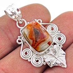 6.04cts natural mexican laguna lace agate 925 silver deltoid leaf pendant t68447