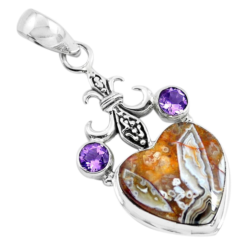  mexican laguna lace agate 925 silver heart pendant p55071