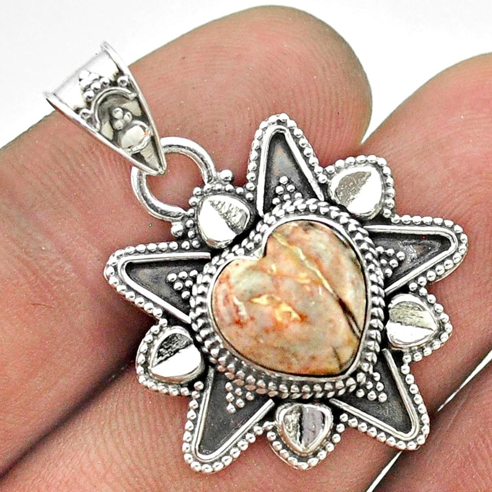 5.11cts natural mexican laguna lace agate 925 silver heart pendant t56076