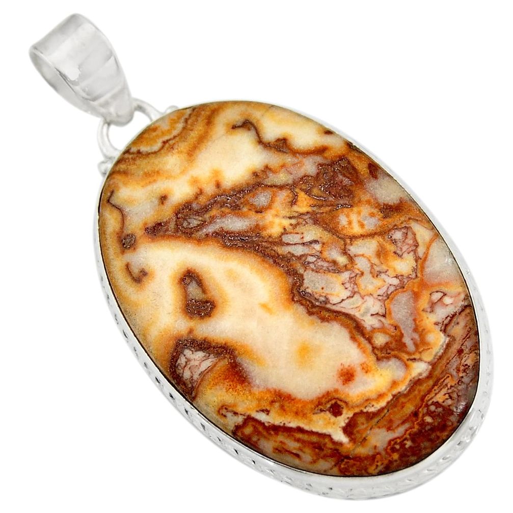 32.73cts natural mexican laguna lace agate 925 silver pendant d42122